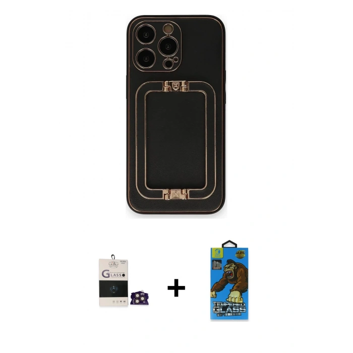 MARSİLYAN™- iPhone 14 Pro Max Kılıf Kozmos Minimal Prime - Siyah 18D Cam Ekran Koruyucu + Bilvis Titan Kamera Lens - GD