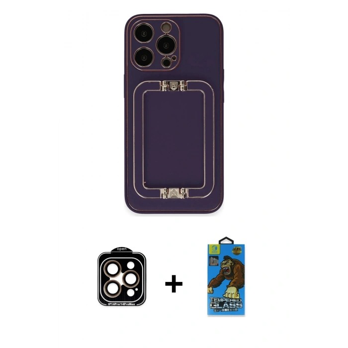 MARSİLYAN™- iPhone 14 Pro Max Kılıf Kozmos Minimal Prime - Siyah 18D Cam Ekran Koruyucu + PVD Metal Kamera Lens - TU