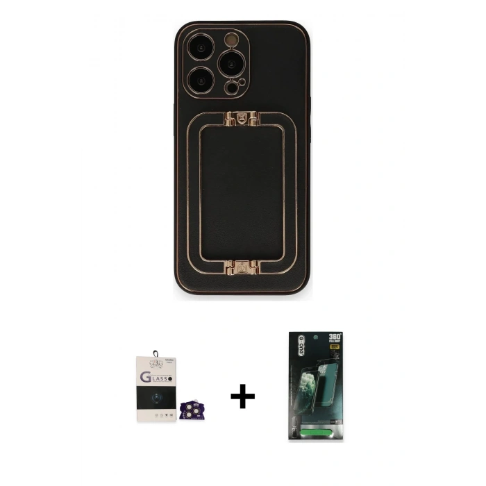 MARSİLYAN™- iPhone 14 Pro Max Kılıf Kozmos Minimal Prime - Siyah 360 Mat Full Body Arka Koruyucu + Bilvis Titan Kamera Lens - GD