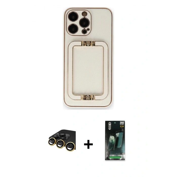 MARSİLYAN™- iPhone 14 Pro Max Kılıf Kozmos Minimal Prime - Siyah 360 Mat Full Body Arka Koruyucu + Raze Metal Kamera Lens - GD