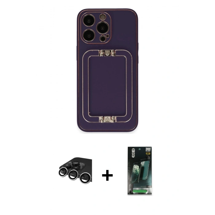 MARSİLYAN™- iPhone 14 Pro Max Kılıf Kozmos Minimal Prime - Siyah 360 Mat Full Body Arka Koruyucu + Raze Metal Kamera Lens - GS