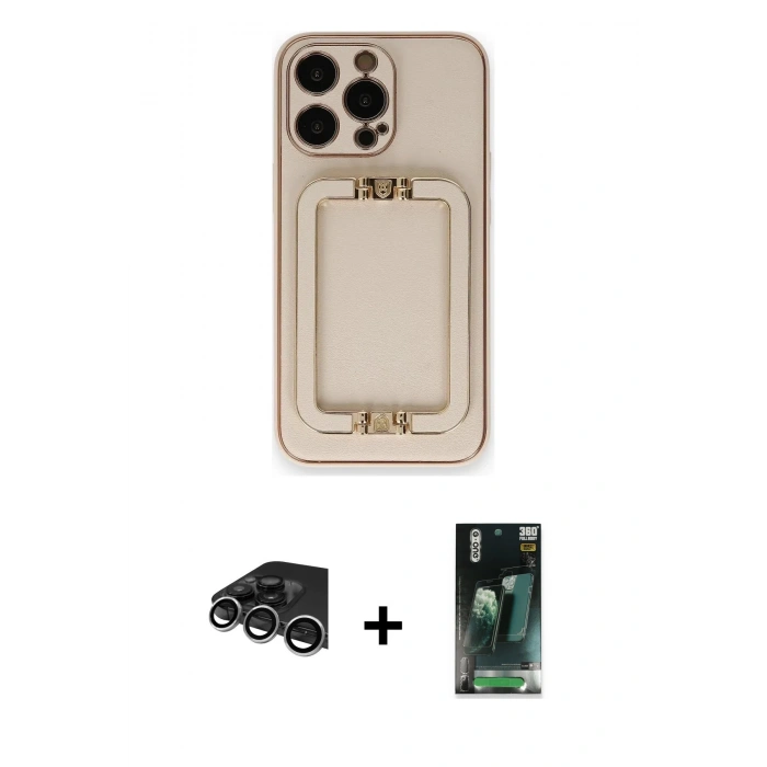 MARSİLYAN™- iPhone 14 Pro Max Kılıf Kozmos Minimal Prime - Siyah 360 Mat Full Body Arka Koruyucu + Raze Metal Kamera Lens - GS