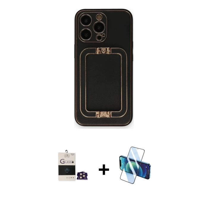 MARSİLYAN™- iPhone 14 Pro Max Kılıf Kozmos Minimal Prime - Siyah 3D Antistatik Cam Ekran Koruyucu + Bilvis Titan Kamera Lens - GD