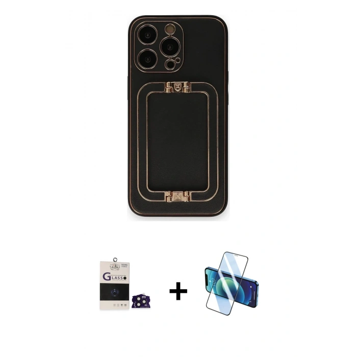 MARSİLYAN™- iPhone 14 Pro Max Kılıf Kozmos Minimal Prime - Siyah 3D Antistatik Cam Ekran Koruyucu + Bilvis Titan Kamera Lens - DNMR
