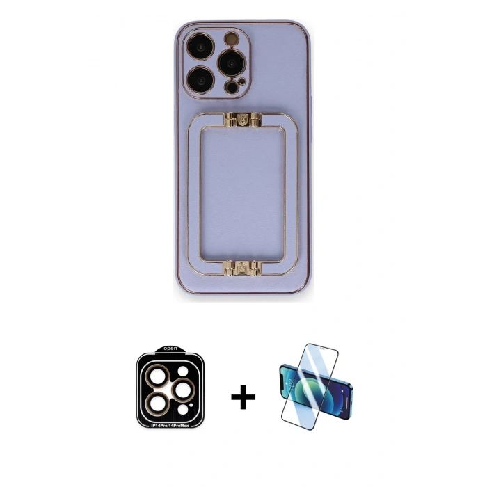 MARSİLYAN™- iPhone 14 Pro Max Kılıf Kozmos Minimal Prime - Siyah 3D Antistatik Cam Ekran Koruyucu + PVD Metal Kamera Lens - TU