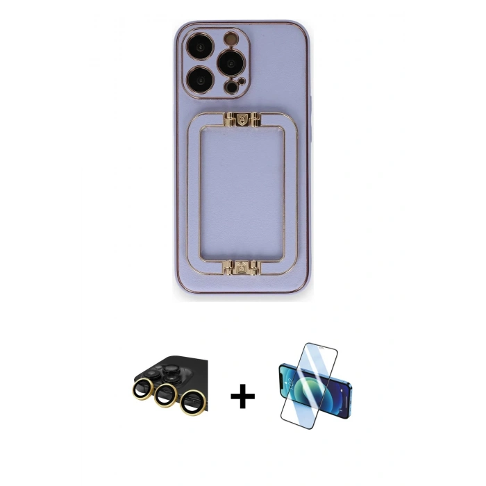 MARSİLYAN™- iPhone 14 Pro Max Kılıf Kozmos Minimal Prime - Siyah 3D Antistatik Cam Ekran Koruyucu + Raze Metal Kamera Lens - GD