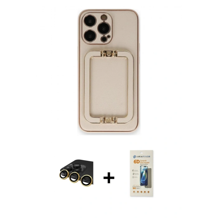 MARSİLYAN™- iPhone 14 Pro Max Kılıf Kozmos Minimal Prime - Siyah 6D Mat Seramik Hayalet Nano Ekran Koruyucu + Raze Metal Kamera Lens - GD