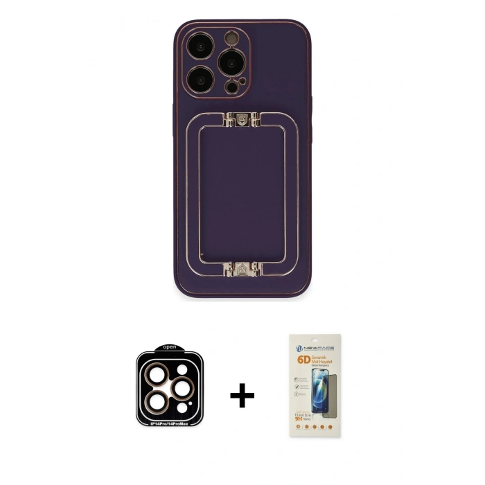MARSİLYAN™- iPhone 14 Pro Max Kılıf Kozmos Minimal Prime - Siyah 6D Mat Seramik Hayalet Nano Ekran Koruyucu + PVD Metal Kamera Lens - TU