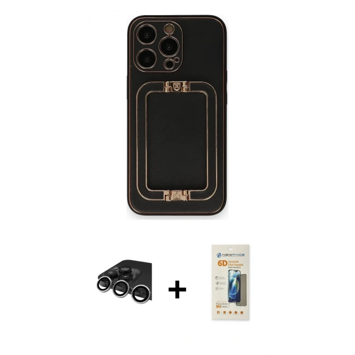 MARSİLYAN™- iPhone 14 Pro Max Kılıf Kozmos Minimal Prime - Siyah 6D Mat Seramik Hayalet Nano Ekran Koruyucu + Raze Metal Kamera Lens - GS