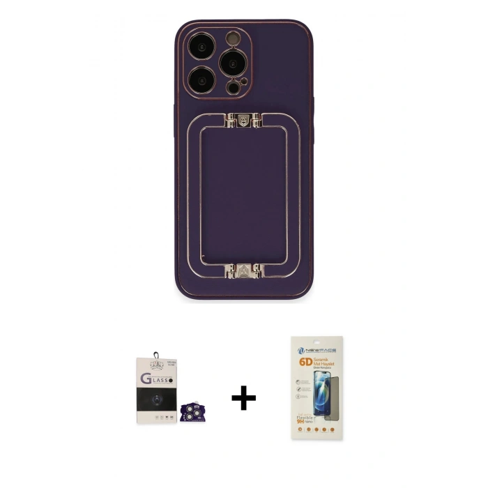 MARSİLYAN™- iPhone 14 Pro Max Kılıf Kozmos Minimal Prime - Siyah 6D Mat Seramik Hayalet Nano Ekran Koruyucu + Bilvis Titan Kamera Lens - GS