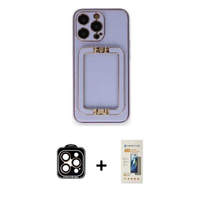 MARSİLYAN™- iPhone 14 Pro Max Kılıf Kozmos Minimal Prime - Siyah 6D Mat Seramik Hayalet Nano Ekran Koruyucu + PVD Metal Kamera Lens - TU