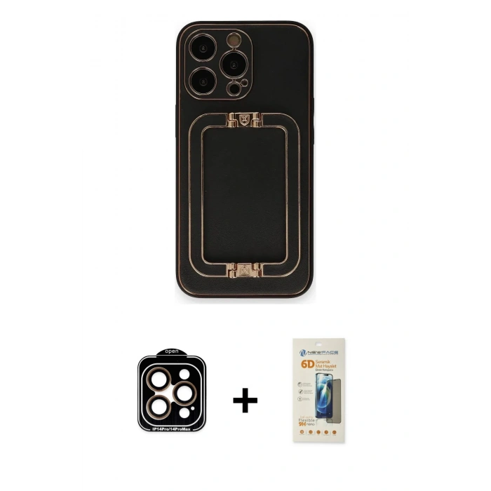 MARSİLYAN™- iPhone 14 Pro Max Kılıf Kozmos Minimal Prime - Siyah 6D Mat Seramik Hayalet Nano Ekran Koruyucu + PVD Metal Kamera Lens - TU