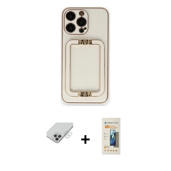 MARSİLYAN™- iPhone 14 Pro Max Kılıf Kozmos Minimal Prime - Siyah 6D Mat Seramik Hayalet Nano Ekran Koruyucu + Gümüş Band Metal Kamera Lens