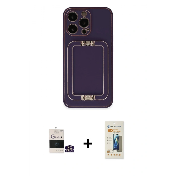 MARSİLYAN™- iPhone 14 Pro Max Kılıf Kozmos Minimal Prime - Siyah 6D Mat Seramik Hayalet Nano Ekran Koruyucu + Bilvis Titan Kamera Lens - GD