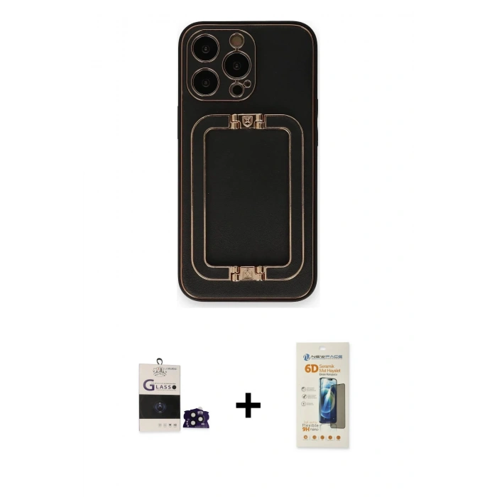 MARSİLYAN™- iPhone 14 Pro Max Kılıf Kozmos Minimal Prime - Siyah 6D Mat Seramik Hayalet Nano Ekran Koruyucu + Bilvis Titan Kamera Lens - SH