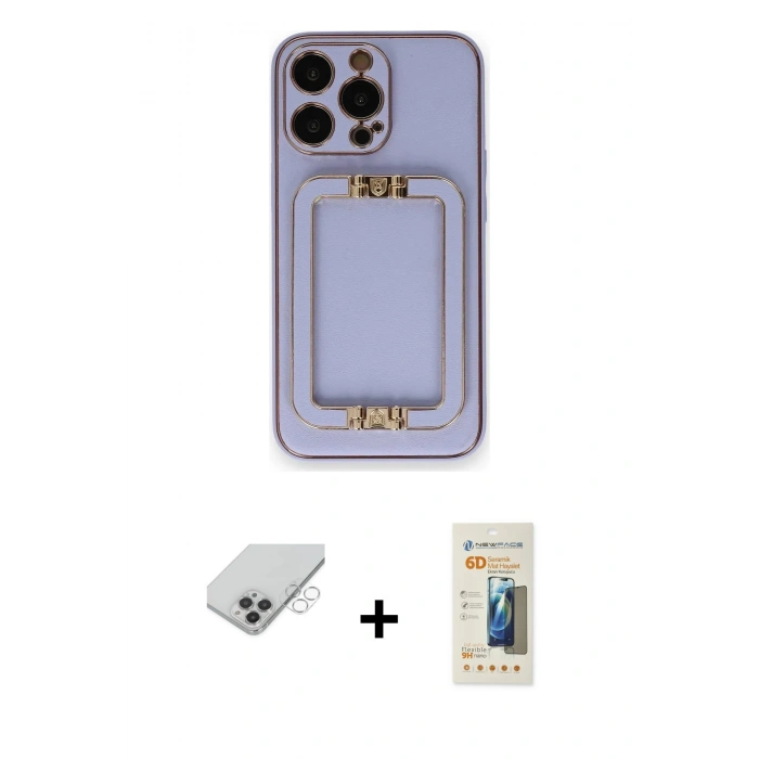 MARSİLYAN™- iPhone 14 Pro Max Kılıf Kozmos Minimal Prime - Siyah 6D Mat Seramik Hayalet Nano Ekran Koruyucu + Gümüş Band Metal Kamera Lens