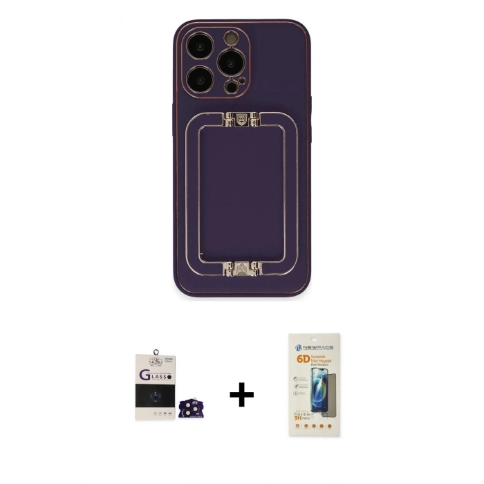 MARSİLYAN™- iPhone 14 Pro Max Kılıf Kozmos Minimal Prime - Siyah 6D Mat Seramik Hayalet Nano Ekran Koruyucu + Bilvis Titan Kamera Lens - DNMR