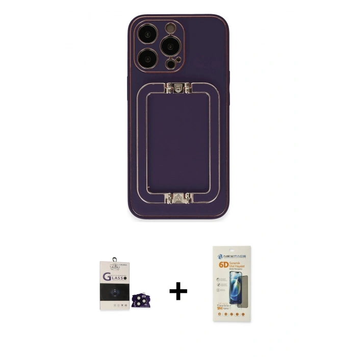 MARSİLYAN™- iPhone 14 Pro Max Kılıf Kozmos Minimal Prime - Siyah 6D Mat Seramik Hayalet Nano Ekran Koruyucu + Bilvis Titan Kamera Lens - SH