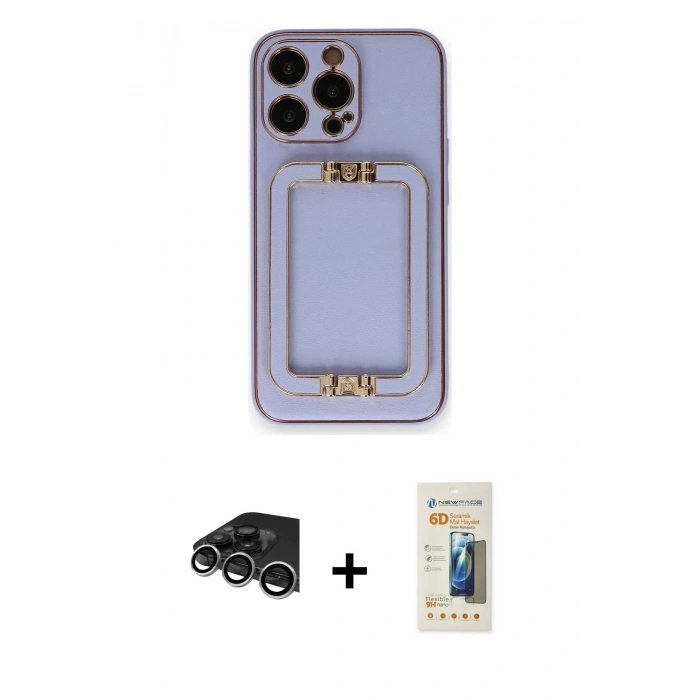 MARSİLYAN™- iPhone 14 Pro Max Kılıf Kozmos Minimal Prime - Siyah 6D Mat Seramik Hayalet Nano Ekran Koruyucu + Raze Metal Kamera Lens - GS