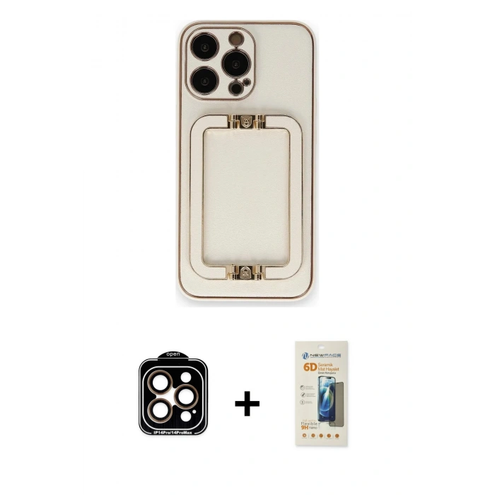 MARSİLYAN™- iPhone 14 Pro Max Kılıf Kozmos Minimal Prime - Siyah 6D Mat Seramik Hayalet Nano Ekran Koruyucu + PVD Metal Kamera Lens - TU