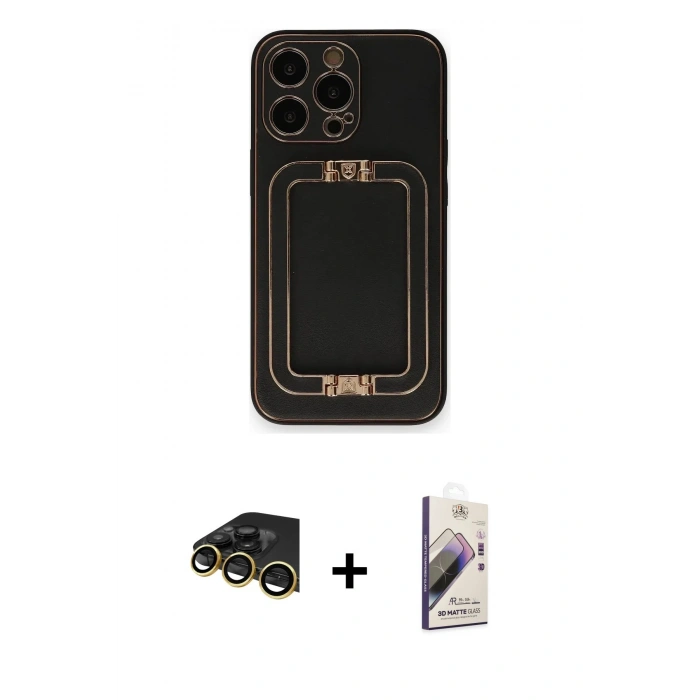 MARSİLYAN™- iPhone 14 Pro Max Kılıf Kozmos Minimal Prime - Siyah Bilvis 3D Mat Cam Ekran Koruyucu + Raze Metal Kamera Lens - GD
