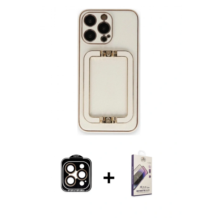 MARSİLYAN™- iPhone 14 Pro Max Kılıf Kozmos Minimal Prime - Siyah Bilvis 3D Mat Cam Ekran Koruyucu + PVD Metal Kamera Lens - TU