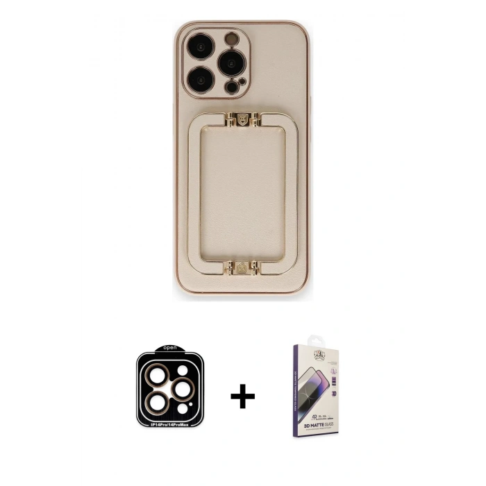MARSİLYAN™- iPhone 14 Pro Max Kılıf Kozmos Minimal Prime - Siyah Bilvis 3D Mat Cam Ekran Koruyucu + PVD Metal Kamera Lens - TU
