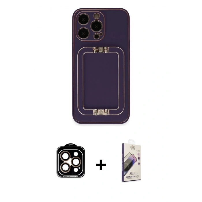 MARSİLYAN™- iPhone 14 Pro Max Kılıf Kozmos Minimal Prime - Siyah Bilvis 3D Mat Cam Ekran Koruyucu + PVD Metal Kamera Lens - TU