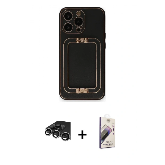 MARSİLYAN™- iPhone 14 Pro Max Kılıf Kozmos Minimal Prime - Siyah Bilvis 3D Mat Cam Ekran Koruyucu + Raze Metal Kamera Lens - GS