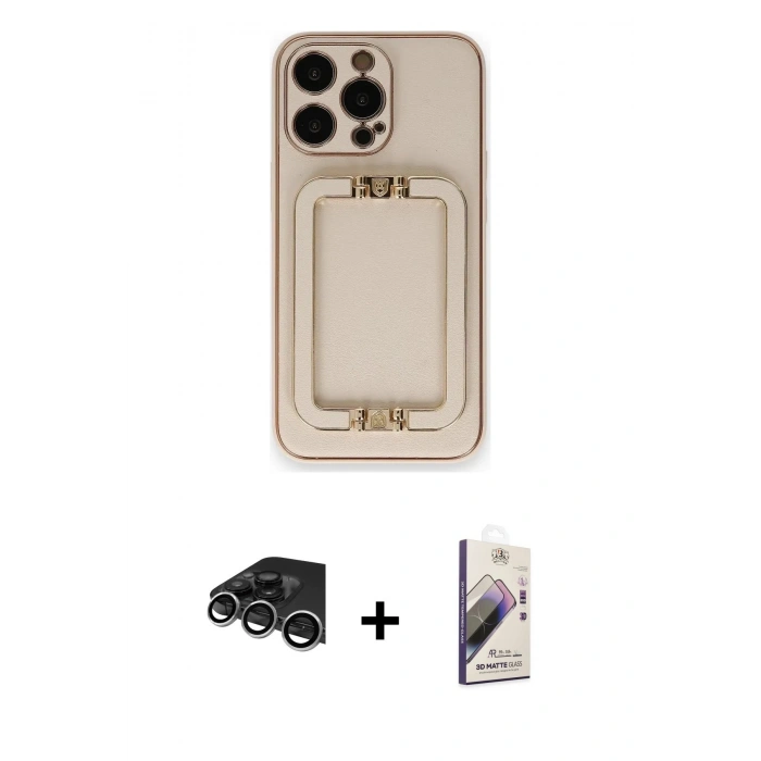 MARSİLYAN™- iPhone 14 Pro Max Kılıf Kozmos Minimal Prime - Siyah Bilvis 3D Mat Cam Ekran Koruyucu + Raze Metal Kamera Lens - GS