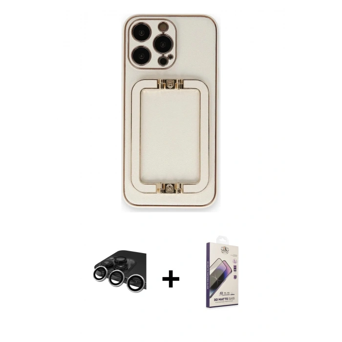MARSİLYAN™- iPhone 14 Pro Max Kılıf Kozmos Minimal Prime - Siyah Bilvis 3D Mat Cam Ekran Koruyucu + Raze Metal Kamera Lens - GS