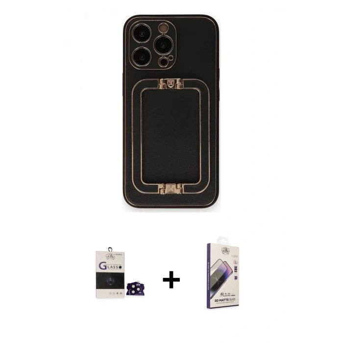 MARSİLYAN™- iPhone 14 Pro Max Kılıf Kozmos Minimal Prime - Siyah Bilvis 3D Mat Cam Ekran Koruyucu + Siyah Bilvis Titan Kamera Lens