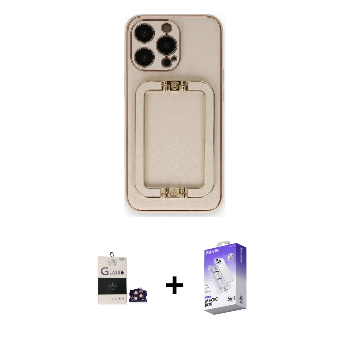 MARSİLYAN™- iPhone 14 Pro Max Kılıf Kozmos Minimal Prime - Siyah Bilvis 5in1 3D Magic Cam Ekran Koruyucu + Bilvis Titan Kamera Lens - GD