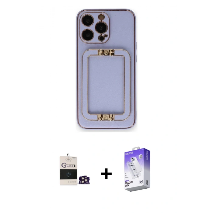 MARSİLYAN™- iPhone 14 Pro Max Kılıf Kozmos Minimal Prime - Siyah Bilvis 5in1 3D Magic Cam Ekran Koruyucu + Bilvis Titan Kamera Lens - GD