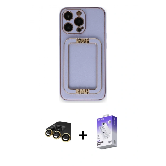 MARSİLYAN™- iPhone 14 Pro Max Kılıf Kozmos Minimal Prime - Siyah Bilvis 5in1 3D Magic Cam Ekran Koruyucu + Raze Metal Kamera Lens - GD