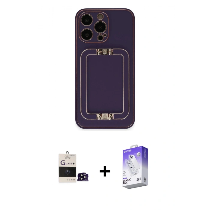 MARSİLYAN™- iPhone 14 Pro Max Kılıf Kozmos Minimal Prime - Siyah Bilvis 5in1 3D Magic Cam Ekran Koruyucu + Bilvis Titan Kamera Lens - SH