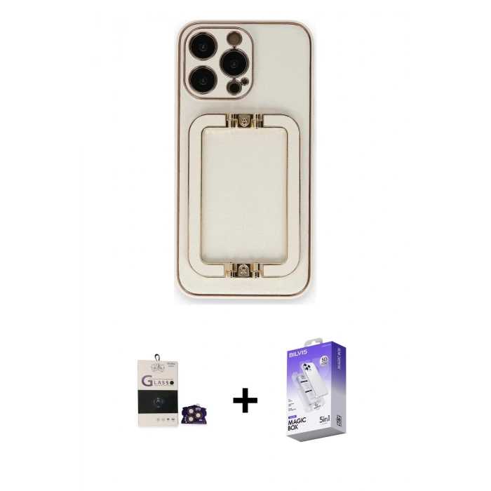 MARSİLYAN™- iPhone 14 Pro Max Kılıf Kozmos Minimal Prime - Siyah Bilvis 5in1 3D Magic Cam Ekran Koruyucu + Bilvis Titan Kamera Lens - GD