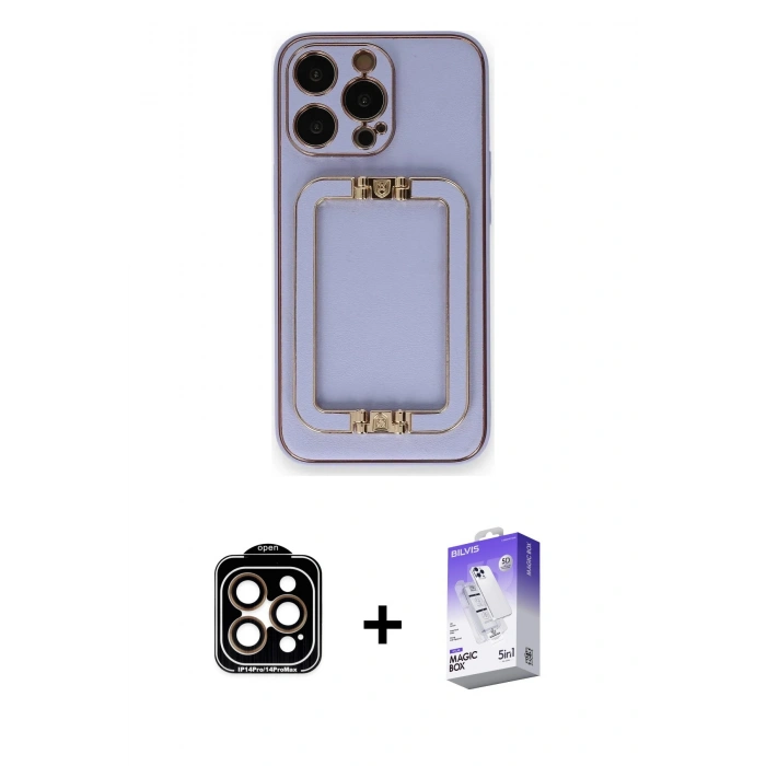 MARSİLYAN™- iPhone 14 Pro Max Kılıf Kozmos Minimal Prime - Siyah Bilvis 5in1 3D Magic Cam Ekran Koruyucu + PVD Metal Kamera Lens - TU