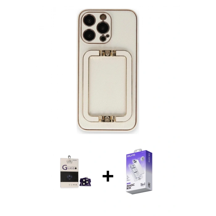 MARSİLYAN™- iPhone 14 Pro Max Kılıf Kozmos Minimal Prime - Siyah Bilvis 5in1 3D Magic Cam Ekran Koruyucu + Bilvis Titan Kamera Lens - SH