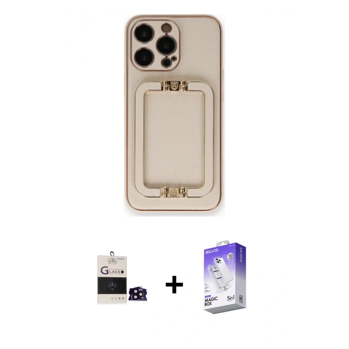 MARSİLYAN™- iPhone 14 Pro Max Kılıf Kozmos Minimal Prime - Siyah Bilvis 5in1 3D Magic Cam Ekran Koruyucu + Bilvis Titan Kamera Lens - SH
