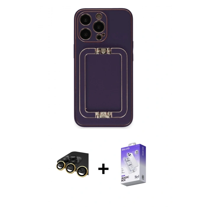 MARSİLYAN™- iPhone 14 Pro Max Kılıf Kozmos Minimal Prime - Siyah Bilvis 5in1 3D Magic Cam Ekran Koruyucu + Raze Metal Kamera Lens - GD