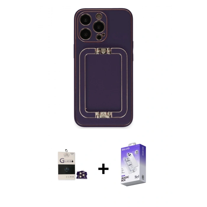 MARSİLYAN™- iPhone 14 Pro Max Kılıf Kozmos Minimal Prime - Siyah Bilvis 5in1 3D Magic Cam Ekran Koruyucu + Bilvis Titan Kamera Lens - GD