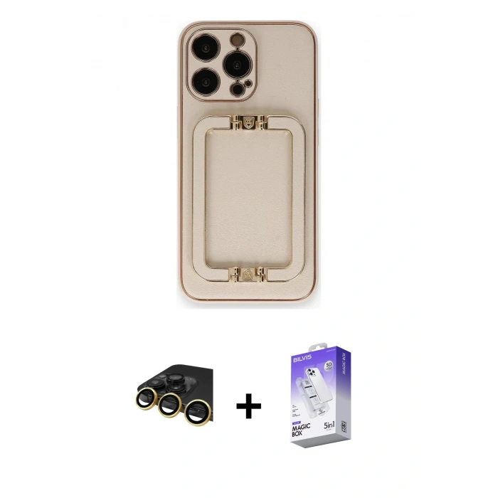 MARSİLYAN™- iPhone 14 Pro Max Kılıf Kozmos Minimal Prime - Siyah Bilvis 5in1 3D Magic Cam Ekran Koruyucu + Raze Metal Kamera Lens - GD