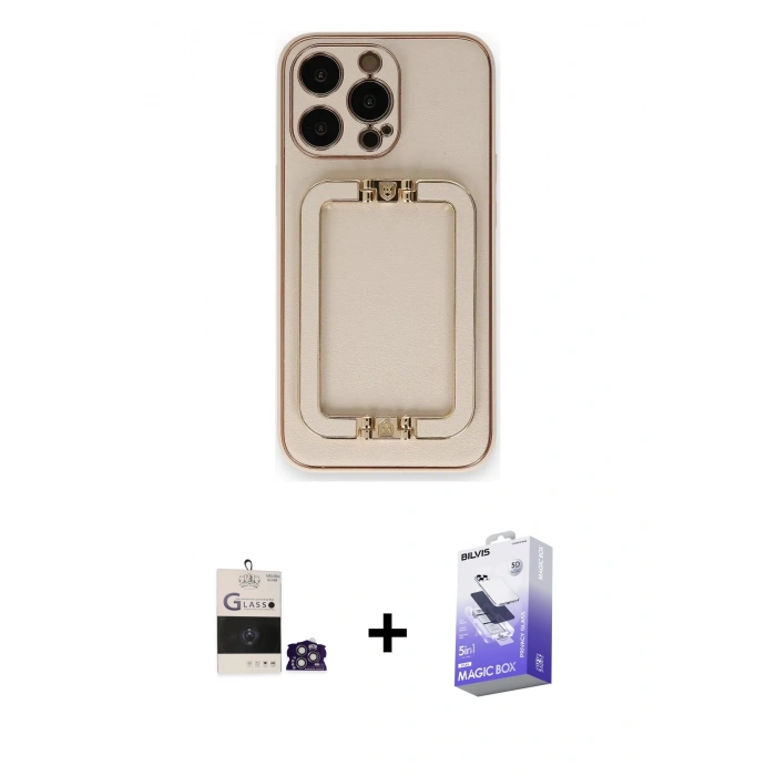 MARSİLYAN™- iPhone 14 Pro Max Kılıf Kozmos Minimal Prime - Siyah Bilvis 5in1 5D Magic Hayalet Cam Ekran Koruyucu + Bilvis Titan Kamera Lens - GS