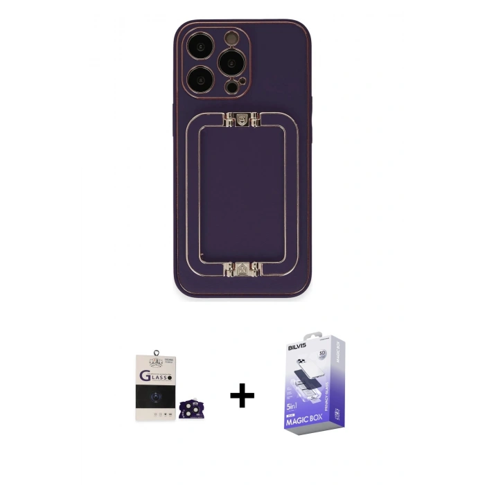 MARSİLYAN™- iPhone 14 Pro Max Kılıf Kozmos Minimal Prime - Siyah Bilvis 5in1 5D Magic Hayalet Cam Ekran Koruyucu + Bilvis Titan Kamera Lens - DNMR