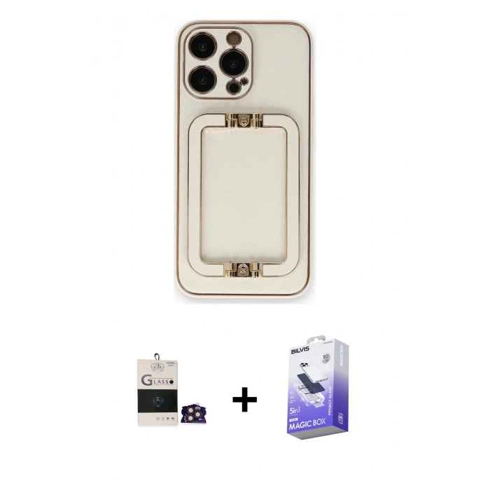 MARSİLYAN™- iPhone 14 Pro Max Kılıf Kozmos Minimal Prime - Siyah Bilvis 5in1 5D Magic Hayalet Cam Ekran Koruyucu + Bilvis Titan Kamera Lens - GD