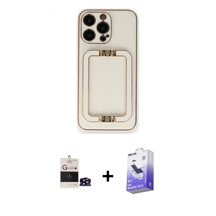 MARSİLYAN™- iPhone 14 Pro Max Kılıf Kozmos Minimal Prime - Siyah Bilvis 5in1 5D Magic Hayalet Cam Ekran Koruyucu + Bilvis Titan Kamera Lens - SH