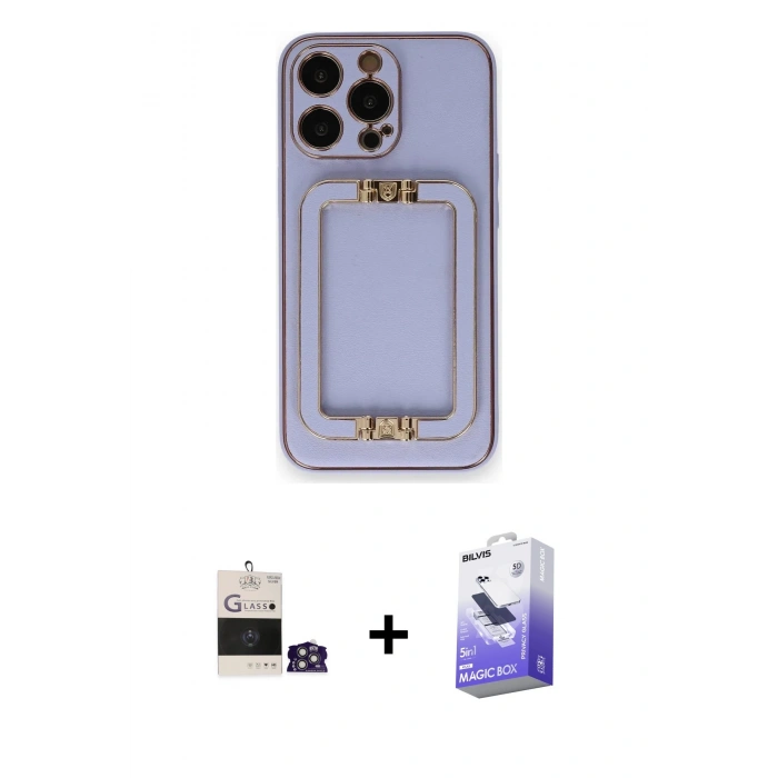 MARSİLYAN™- iPhone 14 Pro Max Kılıf Kozmos Minimal Prime - Siyah Bilvis 5in1 5D Magic Hayalet Cam Ekran Koruyucu + Bilvis Titan Kamera Lens - GS