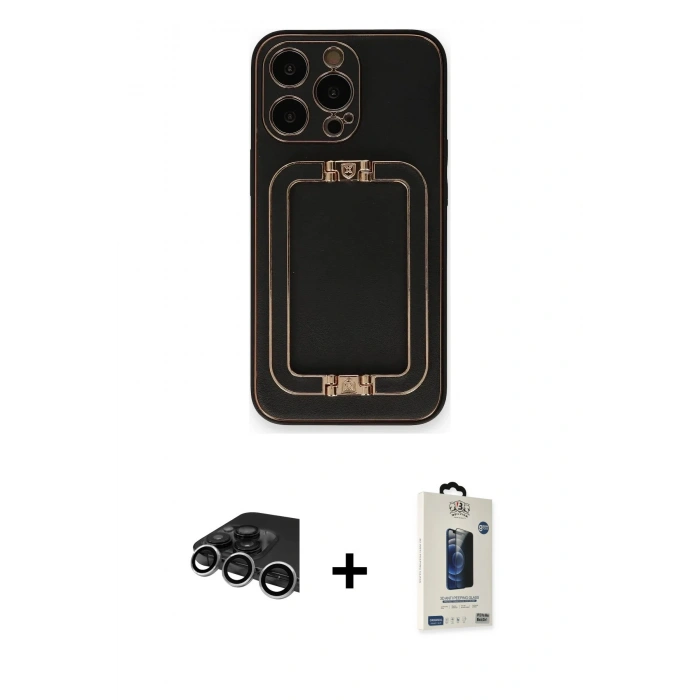 MARSİLYAN™- iPhone 14 Pro Max Kılıf Kozmos Minimal Prime - Siyah Bilvis Hayalet Cam Ekran Koruyucu + Raze Metal Kamera Lens - GS