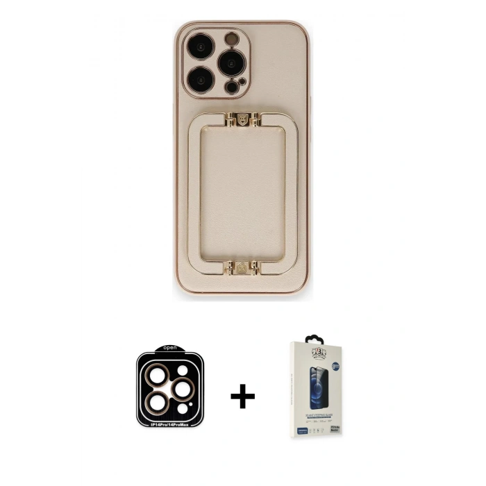 MARSİLYAN™- iPhone 14 Pro Max Kılıf Kozmos Minimal Prime - Siyah Bilvis Hayalet Cam Ekran Koruyucu + PVD Metal Kamera Lens - TU